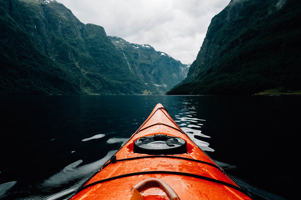 A canoe in a mountain passage